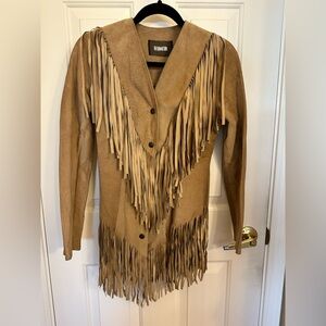 Reformation Tan Fringe Suede Leather Jacket